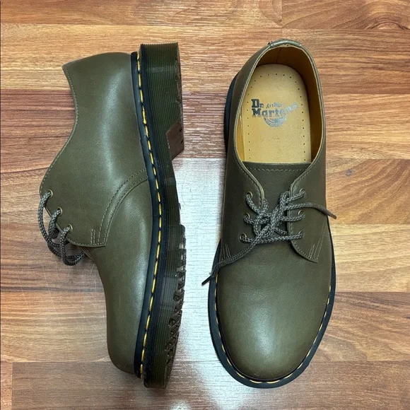 Dr. Martens 1461 CARRARA LEATHER OXFORD SHOES olive SIZE US men 9/women 10 - Picture 3 of 4